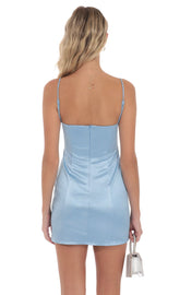 Satin Front Bow Dress in Blue